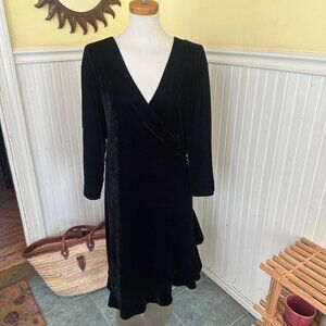 Black Velvet Wrap Dress 3X By Silhouettes With Long Sleeves & Ruffle Hemline